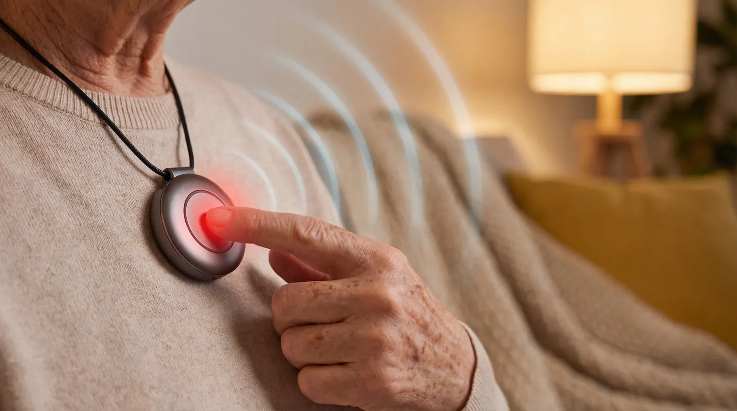 Pötschke Elektro - Elektrofachunternehmen - Notfallanhänger für ältere Menschen, medizinische Alarmkette, persönliches Alarmgerät, Sicherheitsanhänger für Senioren, tragbarer Panikknopf, Sturzerkennungssensor für ältere Menschen.